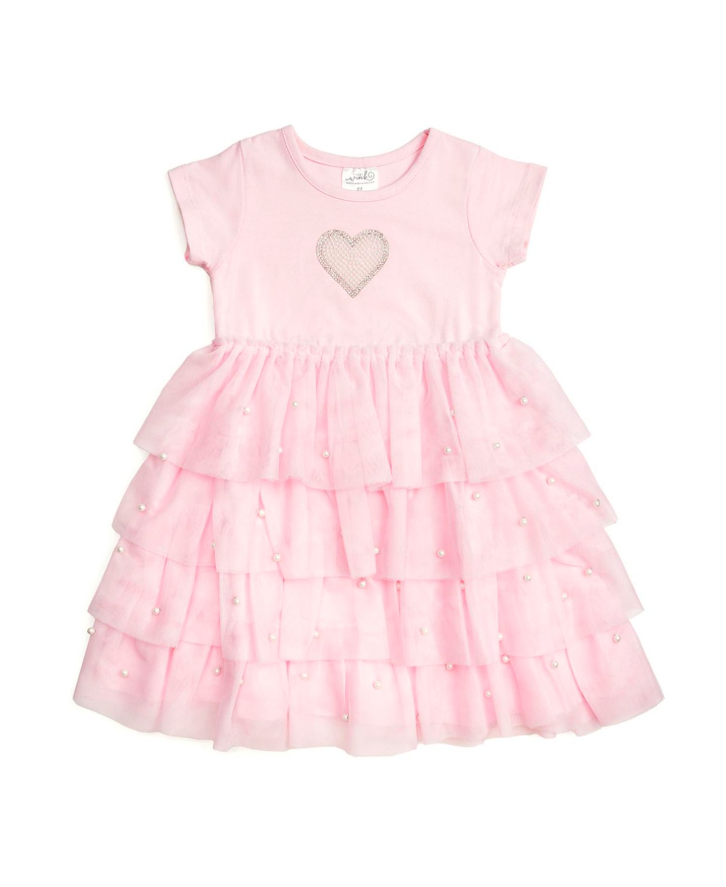 Платье Sweet Wink Pearl Heart Tiered Short Sleeve Tutu Dress для девочек, цвет: Мягкий розовый — фото 1
