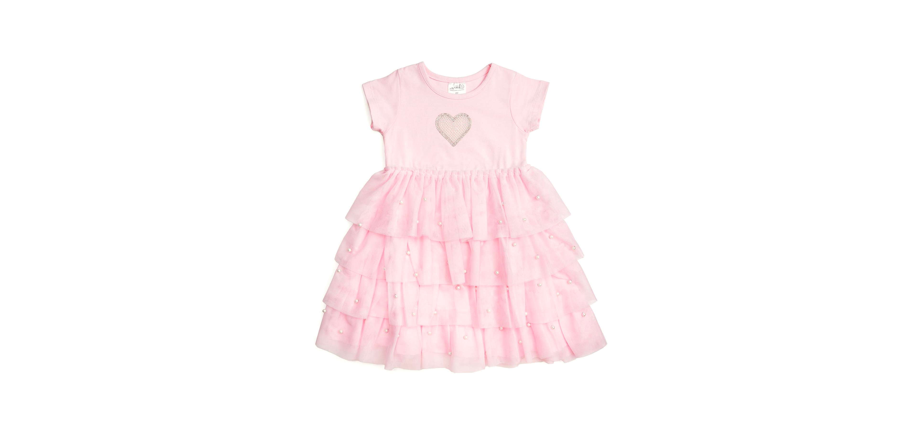 Sweet Wink Girls Pearl Heart Tiered Short Sleeve Tutu Dress