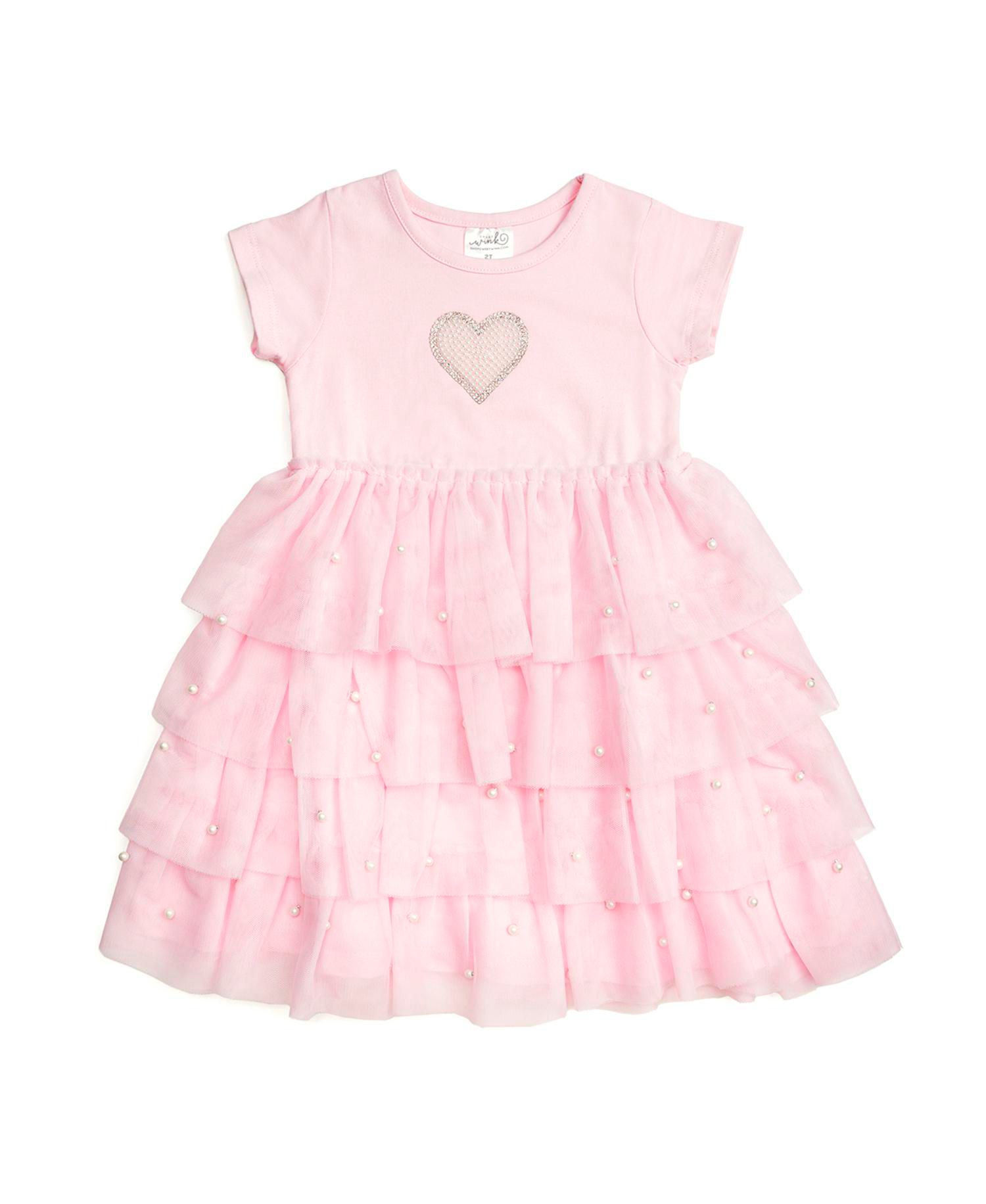 Little Girls Pearl Heart Tiered Short Sleeve Tutu Dress