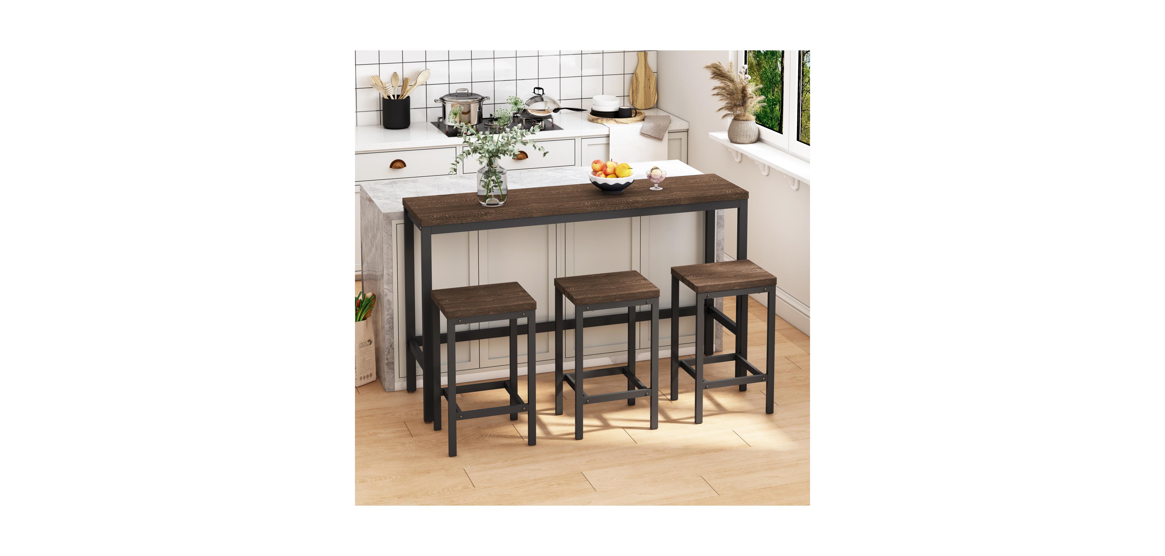 Streamdale Furniture Streamdale Modern Design Kitchen Dining Table,Pub Table,Long Dining Table Set with 3 Stools,Easy Assembly