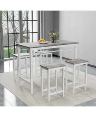 5-Piece White Oak Kitchen Bar Table Set with 4 Stools