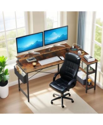 Streamdale 47" Gaming Desk with Power, L-Shaped, Monitor Stand & Shelves, Vintage