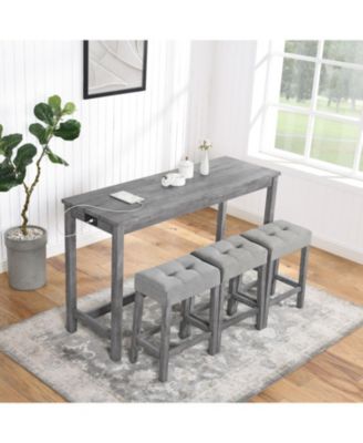 Industrial Bar Table Set with Power Outlet