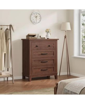 4-Drawer Brown Freestanding Vertical Dresser 34.8" Tall, Large Storage Closet Chest for Bedroom, Living Room