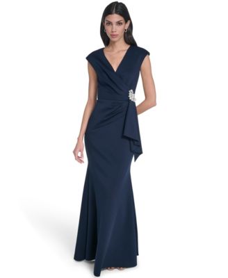 Women's V-Neck Front Drape Ball Gown