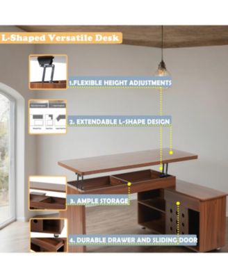 + L-Shaped + Walnut + Storage + Executive Desk