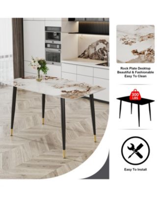 Streamdale Sintered Stone Dining Table, Black Metal Legs