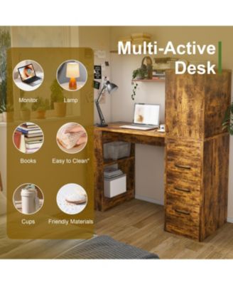 Streamdale Computer Desk with Socket, Drawers & Shelves - Carbonized Wood