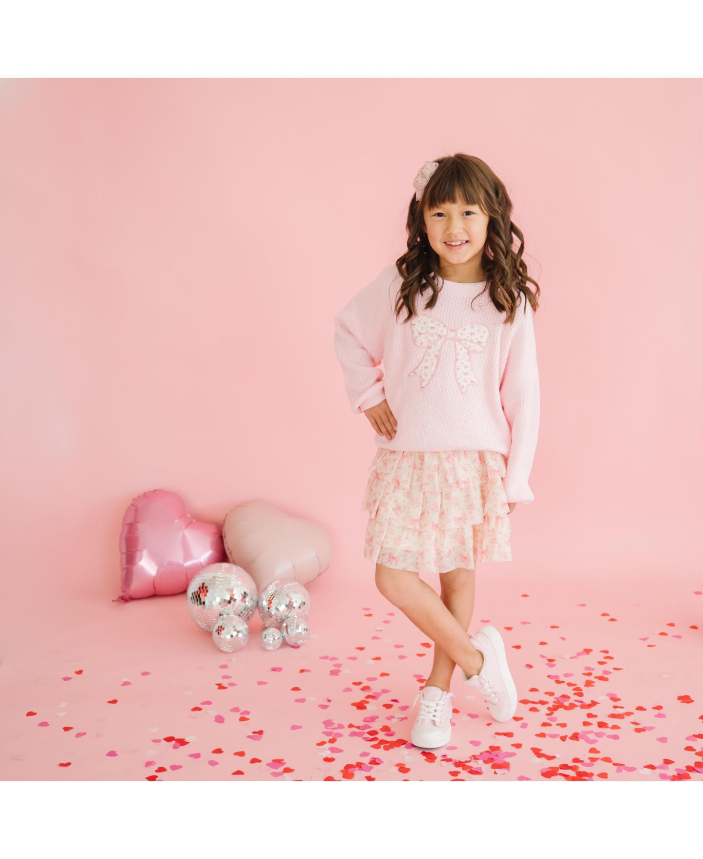 Свитер Sweet Wink Ditsy Floral Bow Knit для девочек, цвет: Светлый розовый — фото 2
