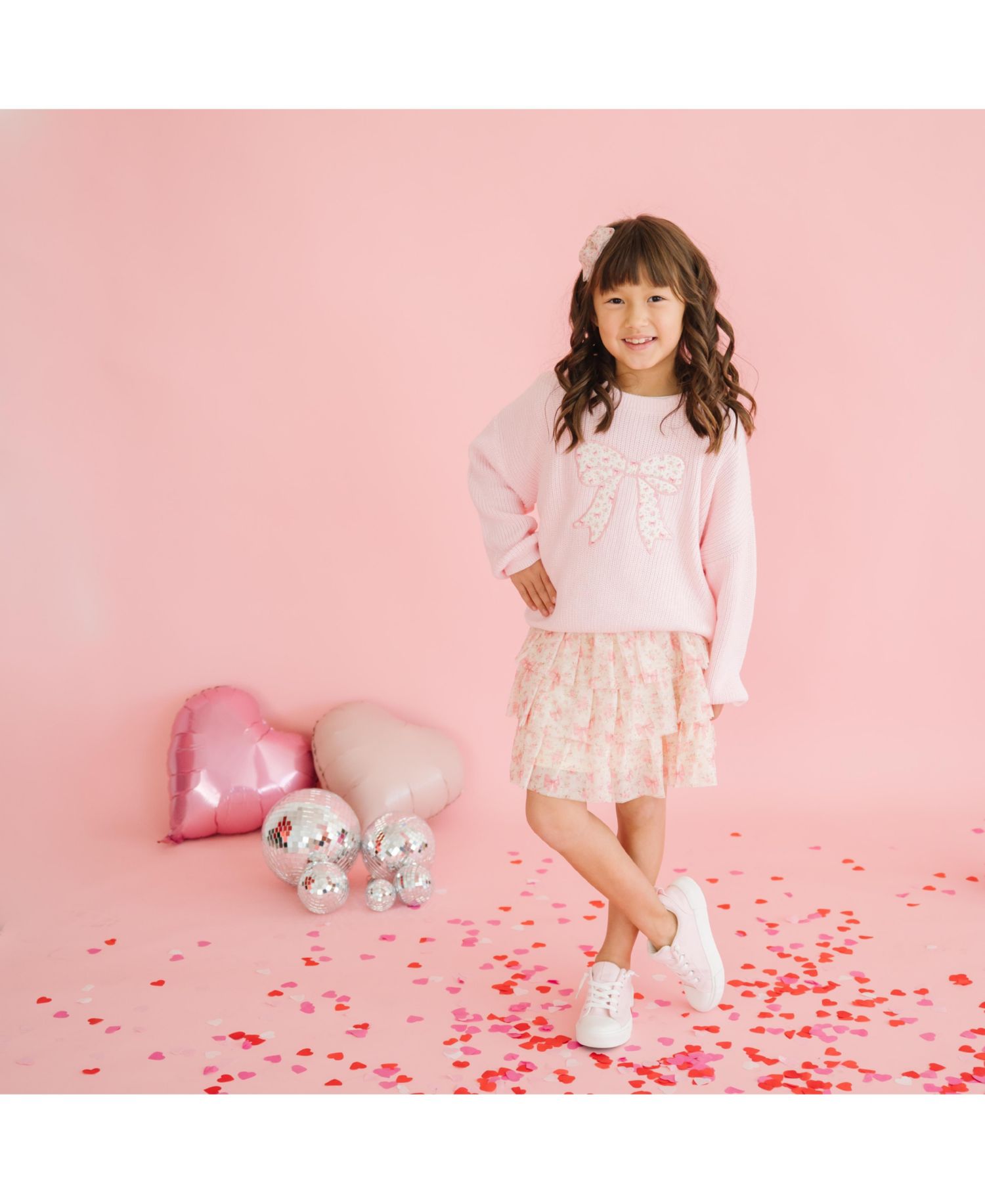 Big Girls Ditsy Floral Bow Knit Sweater