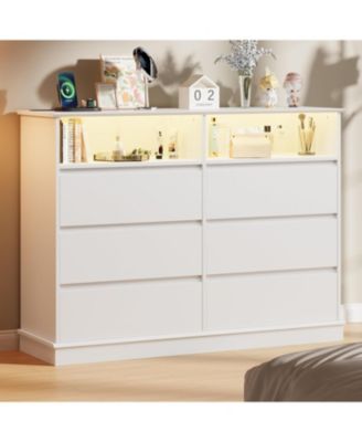 6-Drawer Modern Wide Wood Dresser, Large Chest of Drawers with Wide Top for Bedroom, Closet, Living Room, Hallway
