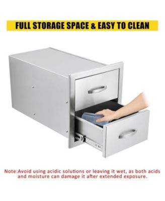 14W x 23D x 15H Inch Stainless Steel Outdoor Kitchen Drawers, Flush Mount Double BBQ Access Drawers