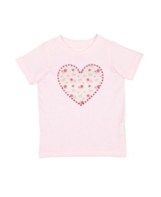 Little Girls Dainty Rose Pearl Heart Patch Short Sleeve T-Shirt