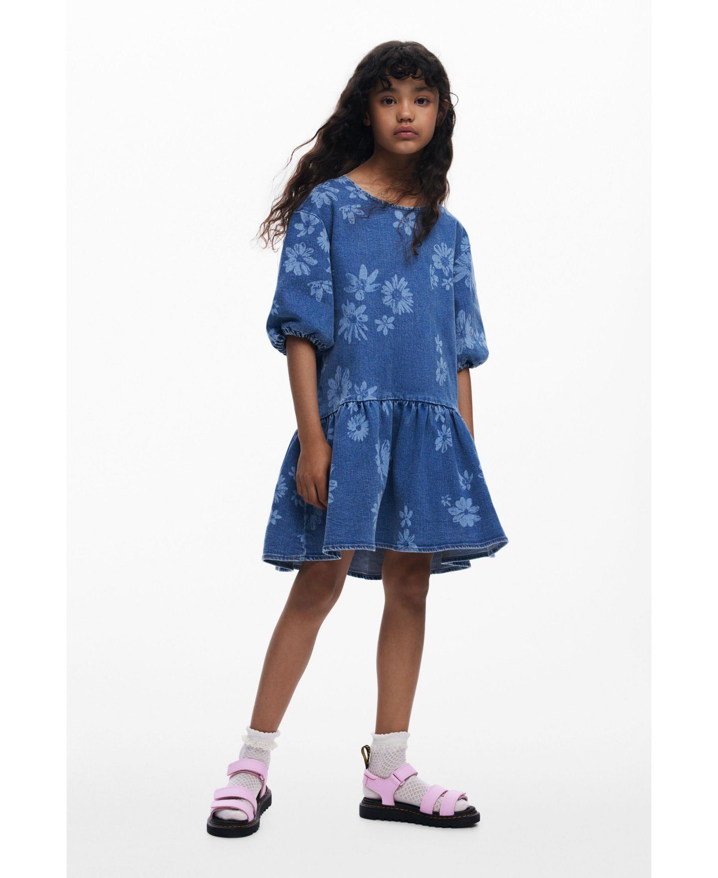 Платье Desigual 's Denim floral dress для девочек, цвет: Светлый синий — фото 2