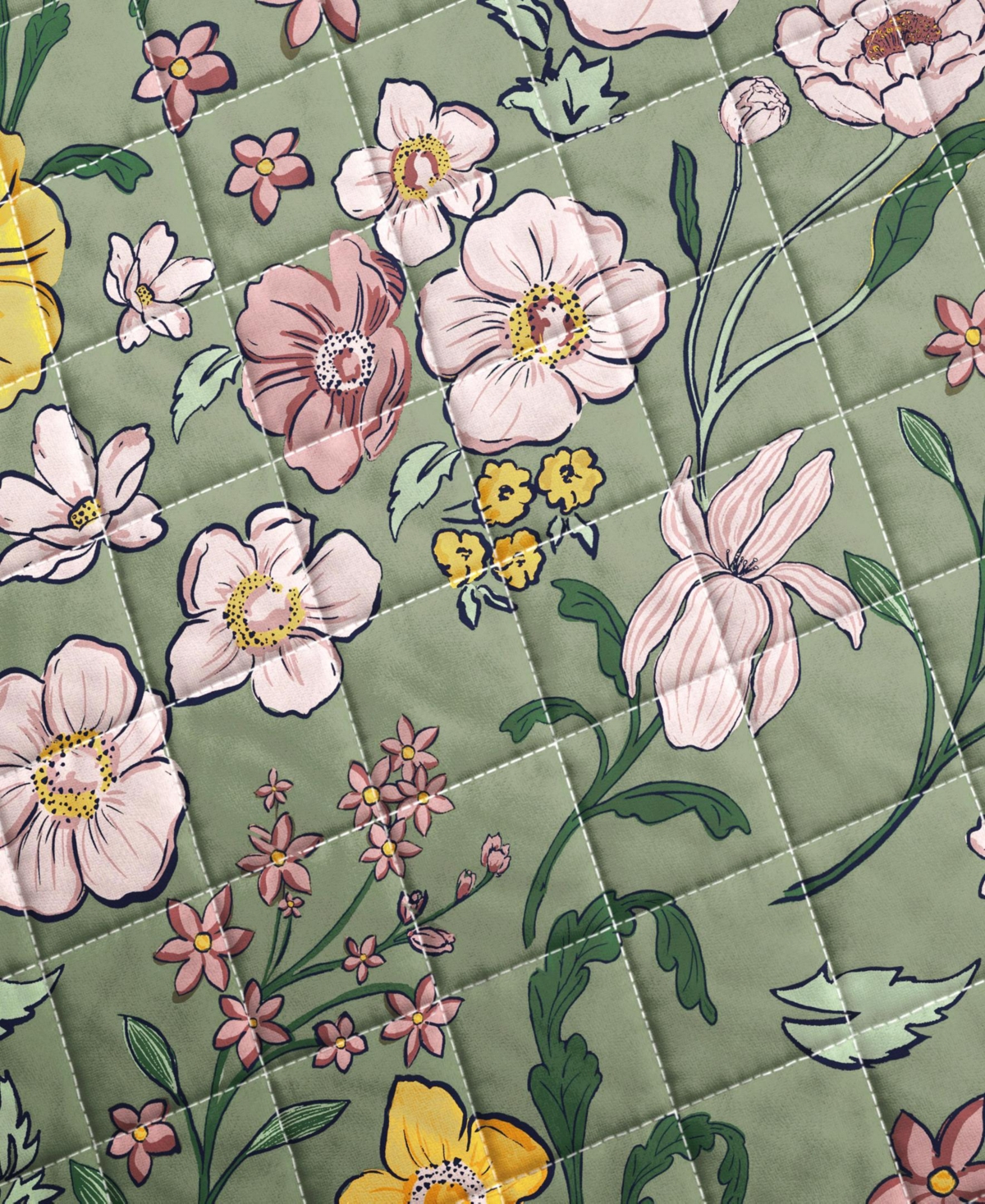 Linery & Co. Cotton Stitched Reversible Floral 3 Piece Scalloped Quilt and Sham Set