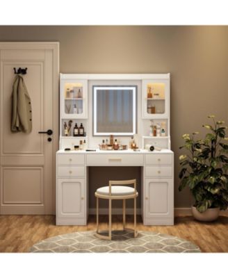 Streamdale Vanity Table Set with Mirror, 6 Drawers & Shelves