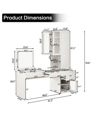 Streamdale Vanity Desk with Mirror, Charging, Storage, Drawers & Shelves - White