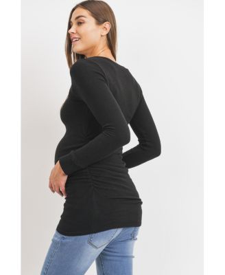 Maternity Long Sleeve Crew Neck Side Ruching Knit Top