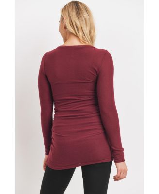 Maternity Long Sleeve Crew Neck Side Ruching Knit Top