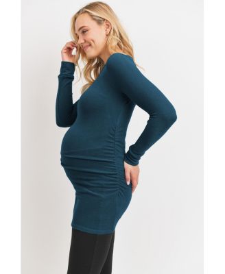 Maternity Long Sleeve Crew Neck Side Ruching Knit Top