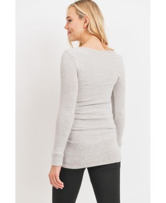 Maternity Long Sleeve Crew Neck Side Ruching Knit Top