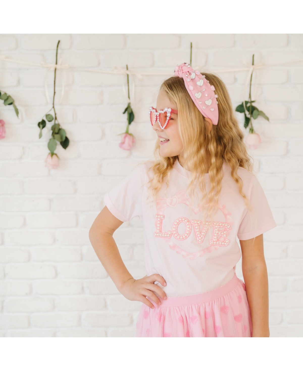 Sweet Wink Toddler Girls Pearl Love Patch Valentine's Day Short Sleeve T-Shirt