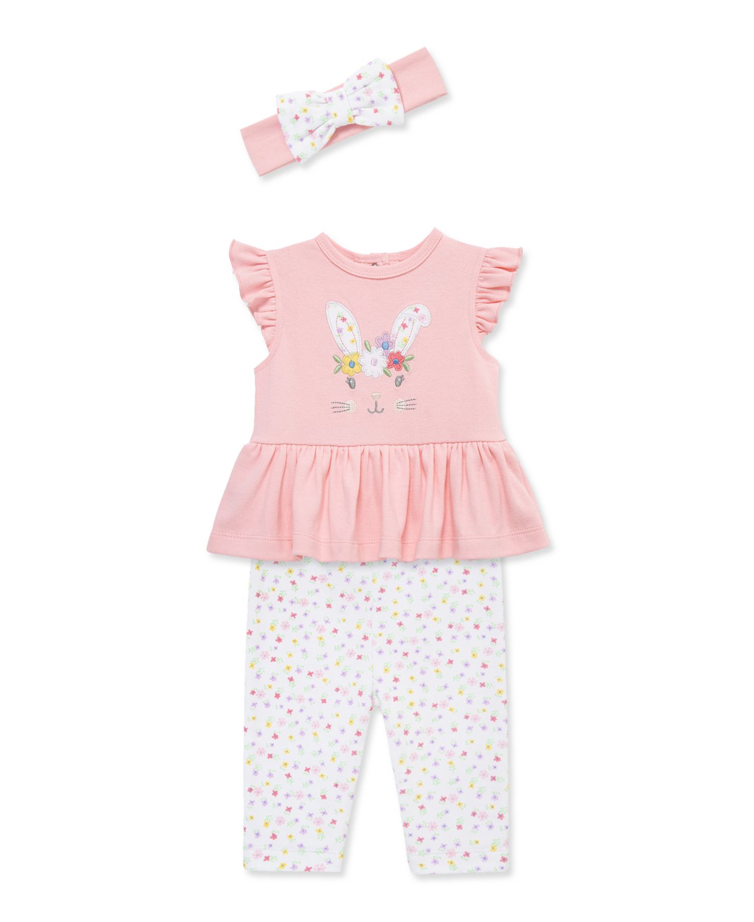 Baby Girls' Bunny Printed Bodysuit, Leggings and Headband, 3-Piece Set