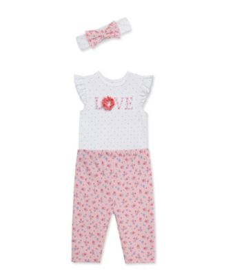 Baby Girls' Round Neck Bodysuit, Leggings and Headband, 3-Piece Set