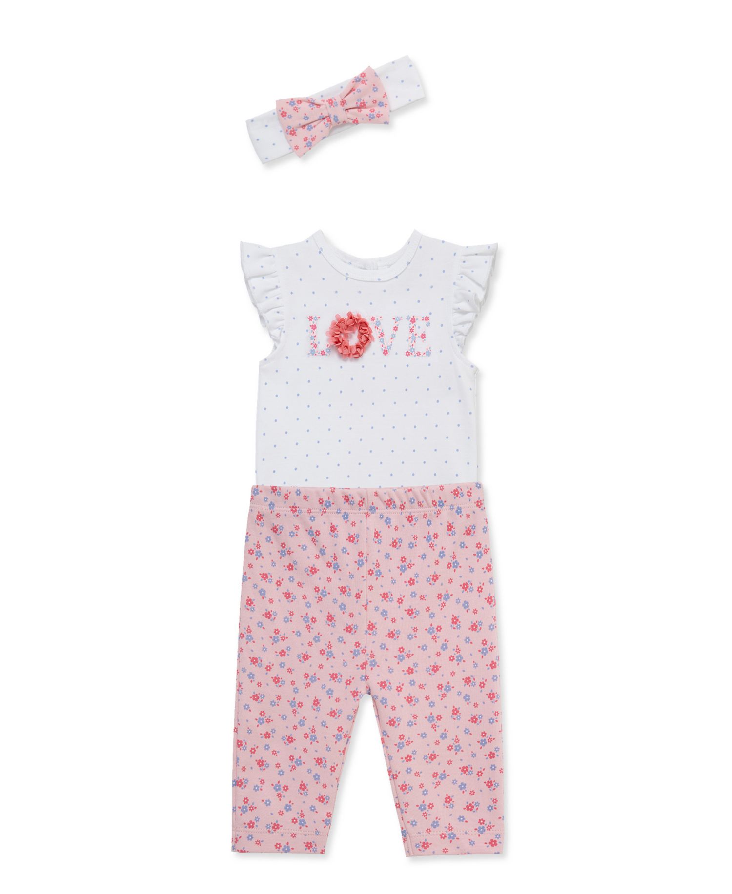 Baby Girls' Round Neck Bodysuit, Leggings and Headband, 3-Piece Set