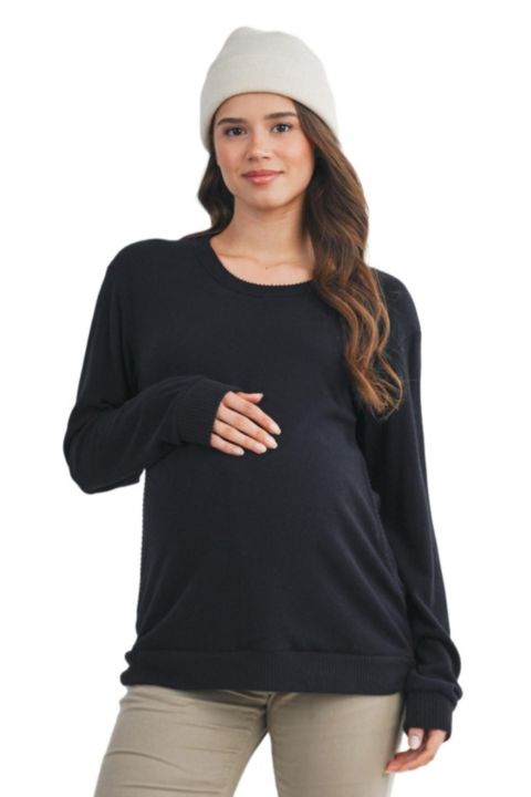 Женский свитер Hello Miz Maternity Casual V Neck Long Sleeve Pullover Top, цвет: Чёрный