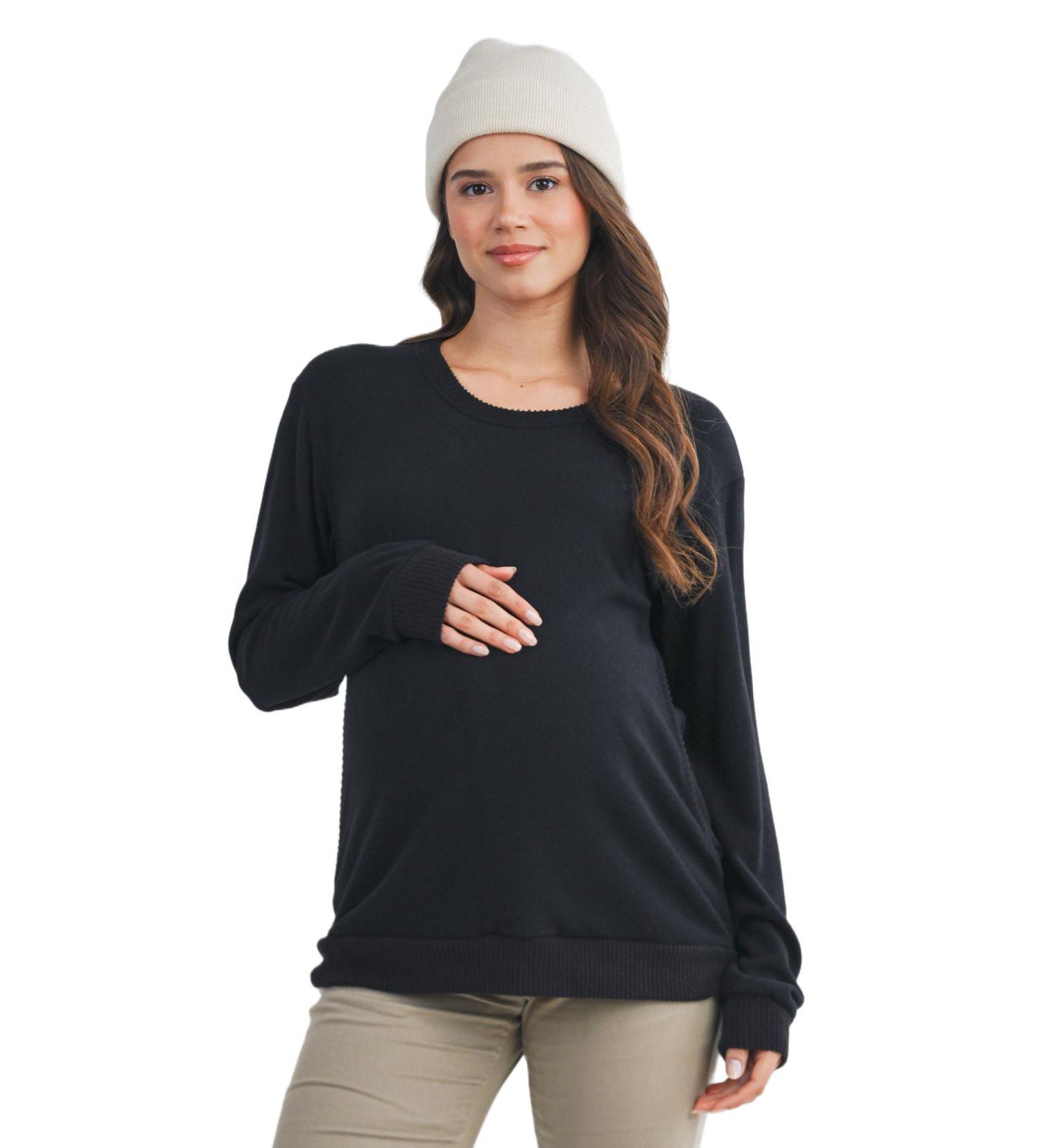 Maternity Casual V Neck Long Sleeve Pullover Top