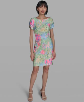 Women's Printed Boat Neck Sheath Dress
