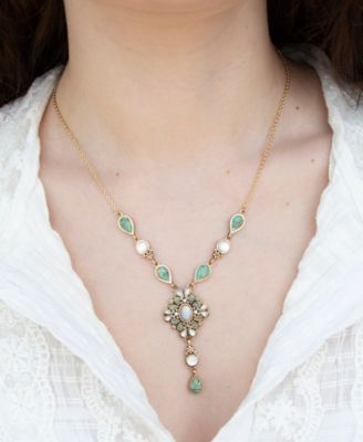 White Mother of Pearl and Blue Turquoise Golden Barcelona Y-Necklace