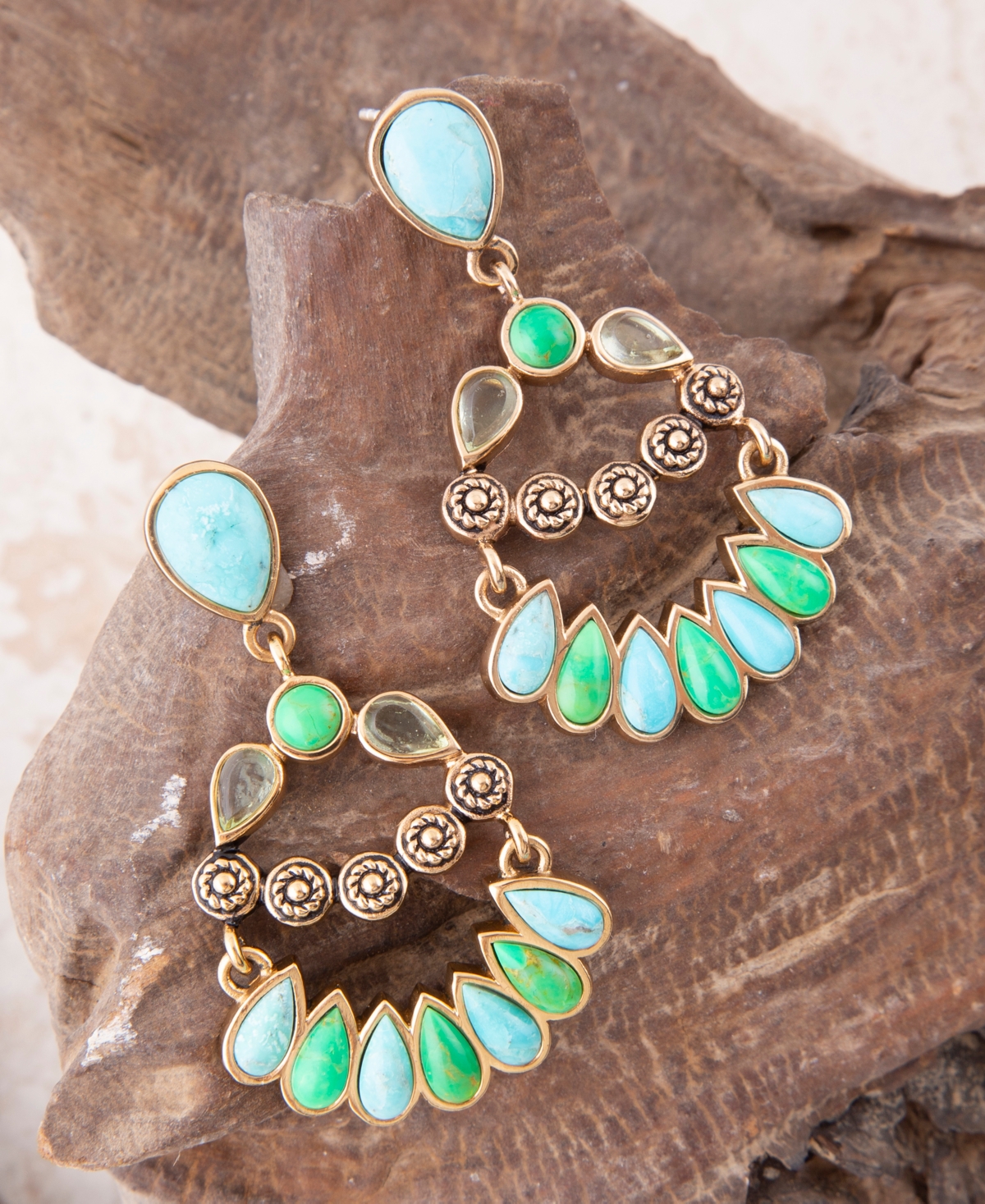 Barse Legacy Blue and Lime Turquoise Golden Post Drop Earrings