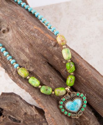 Legacy Heart Lime Green and Blue Turquoise Golden Pendant Necklace