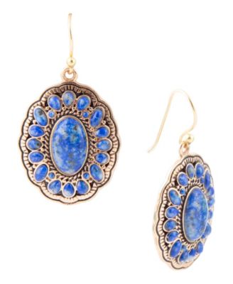 Genuine Concho Denim Blue Lapis Golden Drop Earrings