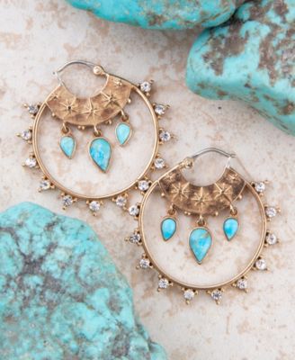 Celestial Blue Turquoise Golden Hoop Earrings