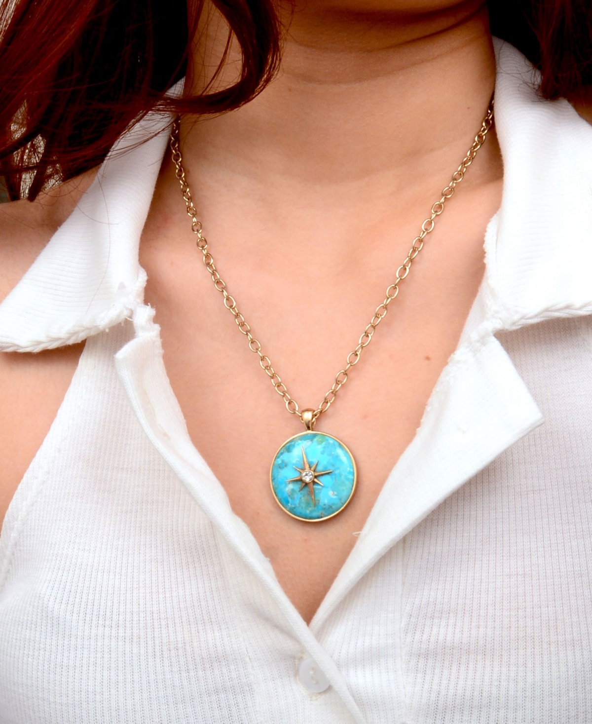 Barse Celestial Blue Turquoise Golden Pendant Necklace