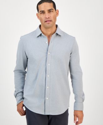 Men's Classic-Fit Heathered Jersey-Knit Button-Down Shirt, Created for Macy's 