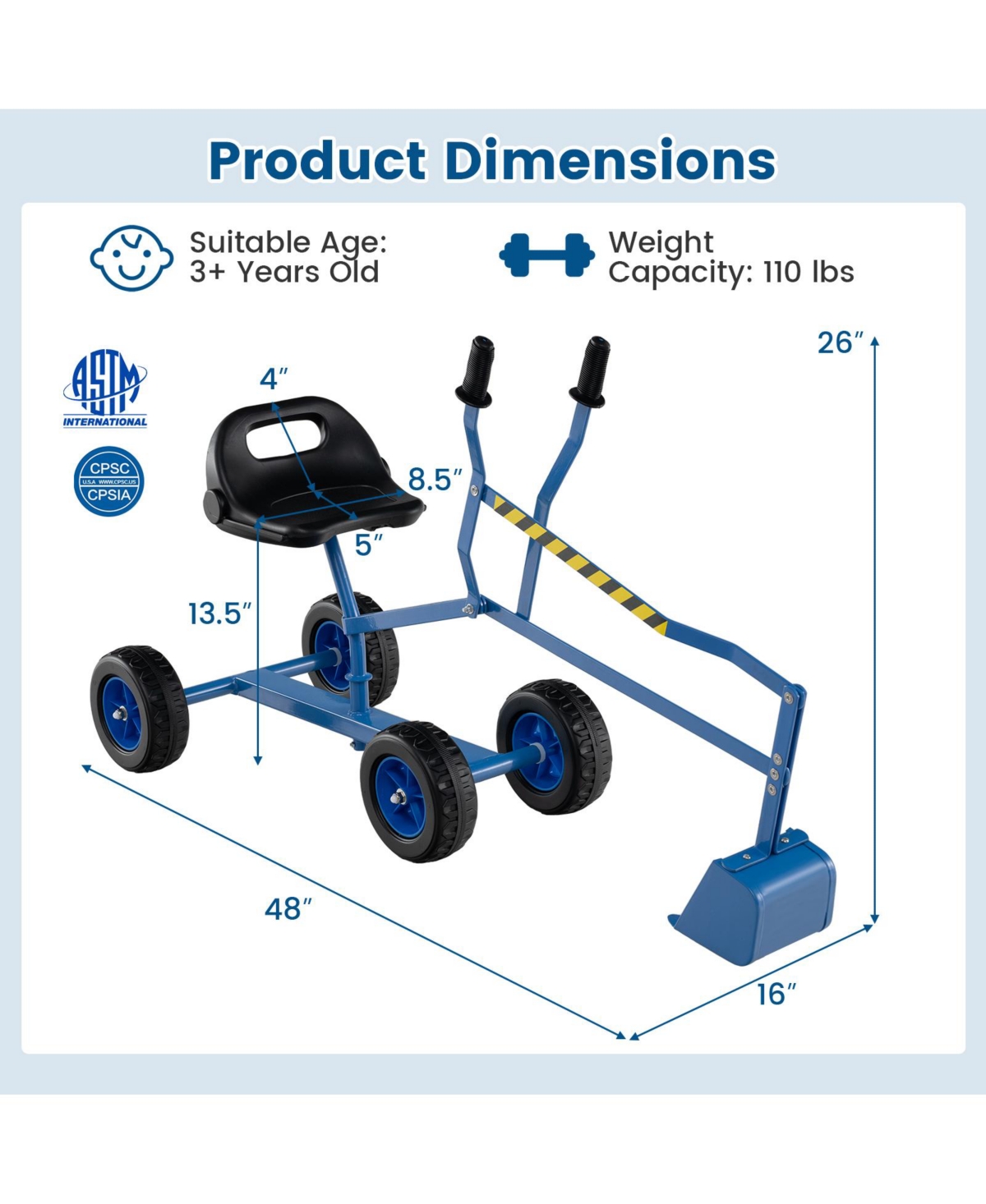 Hongge Kids Sand Digger Toy with Two-Hand Controls and Metal Shovel Arm