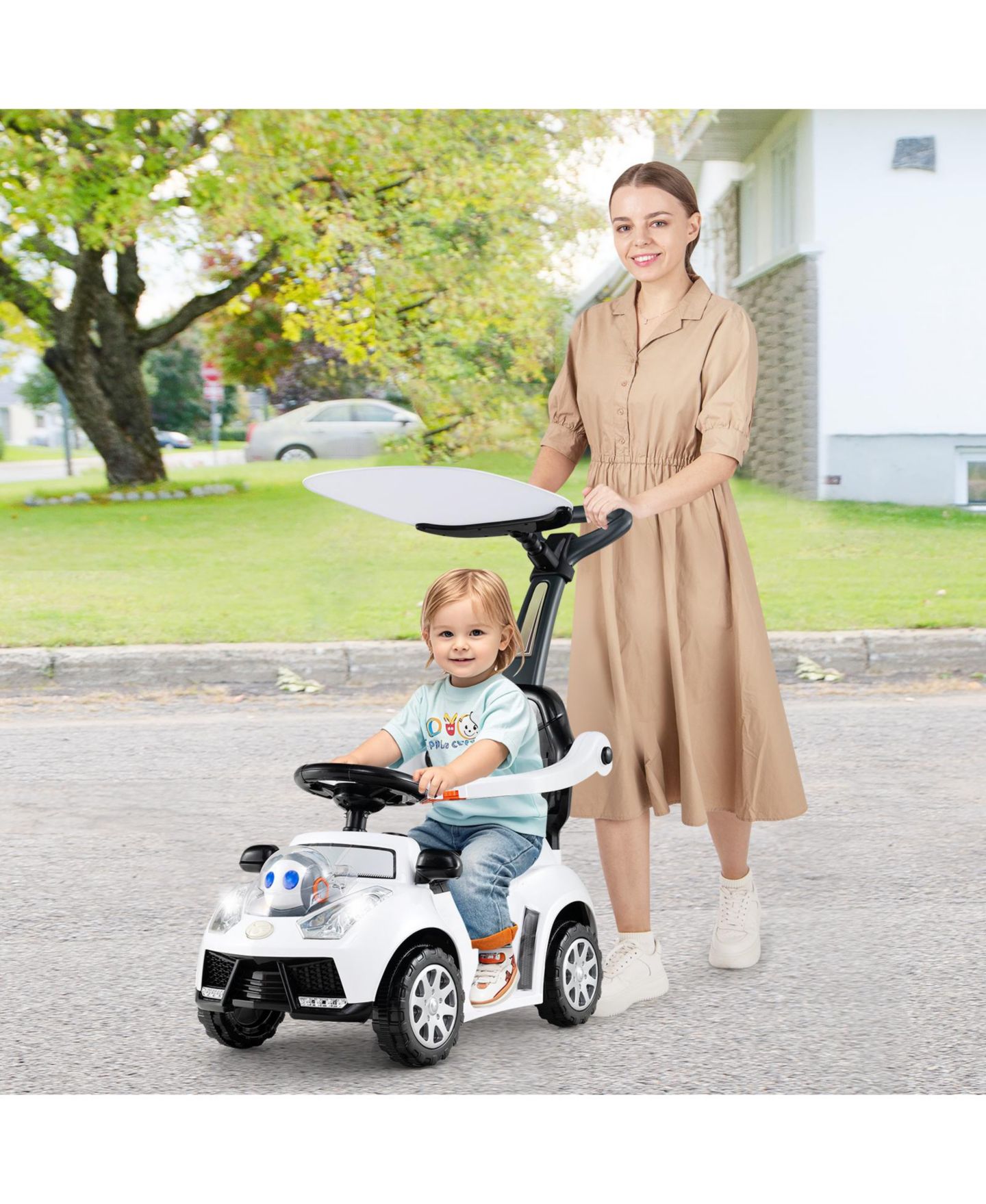Детская игрушка HONGGE 3 in 1 Toddler Push Car Interactive Steering Wheel Ride-On Toy, Ages 1-3, цвет: Белый — фото 2