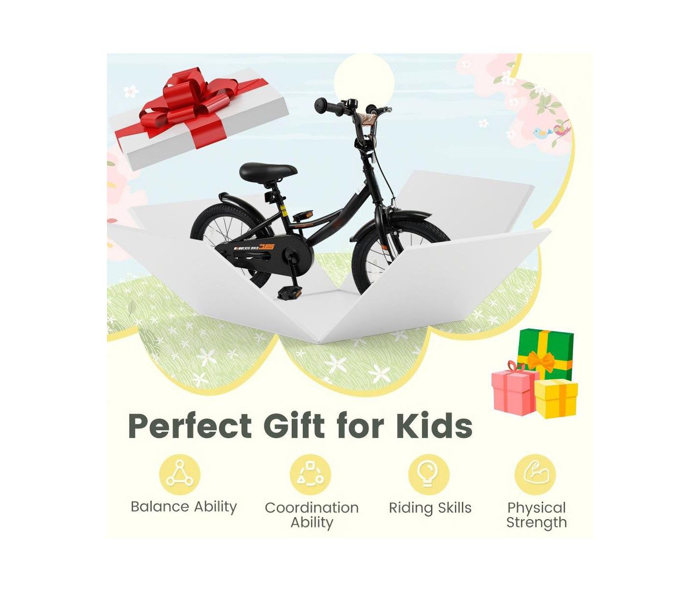 Детская игрушка HONGGE 16-Inch Metal Kids' Bike with Training Wheels and Coaster Brake, Ages 4-7, цвет: Чёрный — фото 5