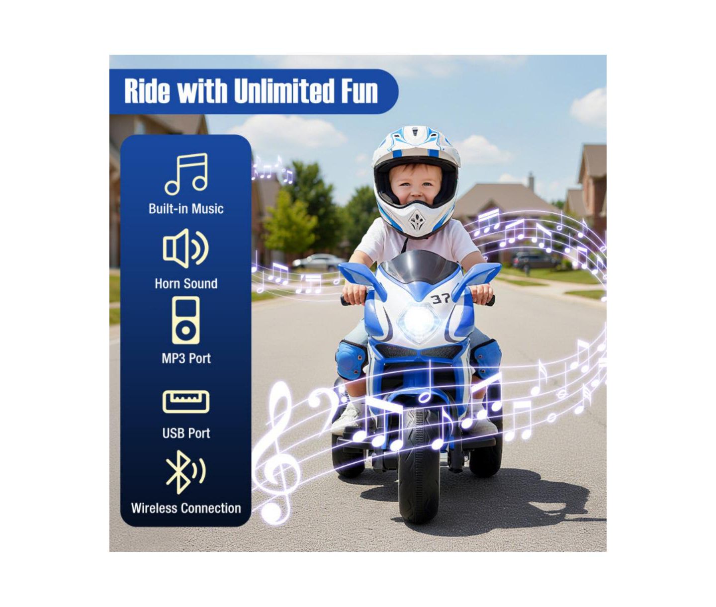 Детская игрушка HONGGE 6V Kids Ride On Motorcycle with LED Lights, цвет: Тёмно-синий — фото 11