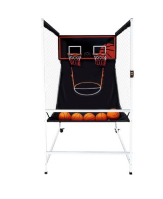 Arcade Cage Basketball Game, 2-Player Indoor Dual Shot with 5 Balls, 8 Game Modes, Electronic Scoreboard and Pump (Black & White