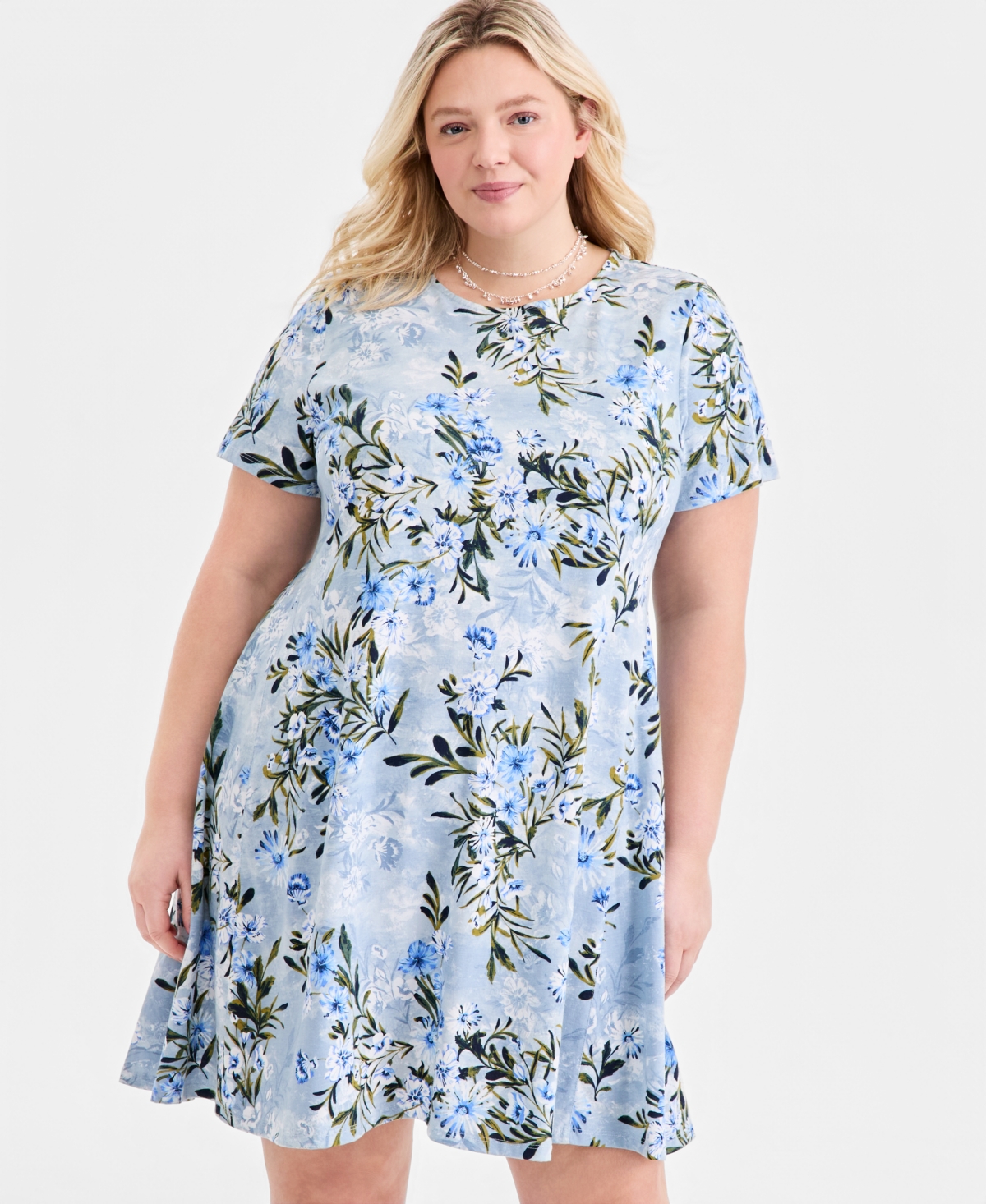 Style & Co Plus Round-Neck Short-Sleeve T-Shirt Dress, Macy's Exclusive