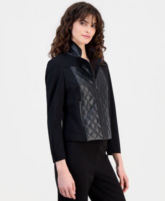 Petite Quilted-Front Moto Jacket 