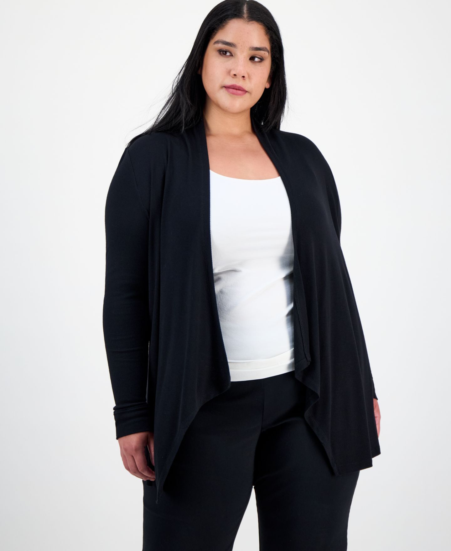 Женский кардиган I.N.C. International Concepts Plus Size Draped, цвет: Чёрный — фото 3