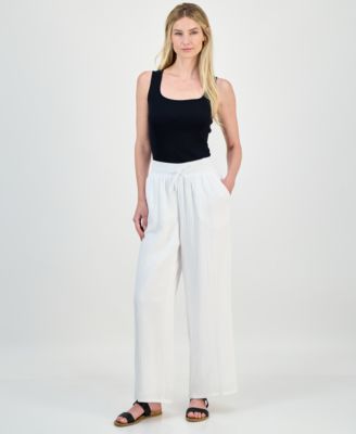 Women's Wide Leg Cotton Gauze Pants, Created for Macy's