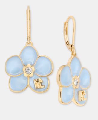 Gold-Tone Enamel Flower Logo Drop Earrings