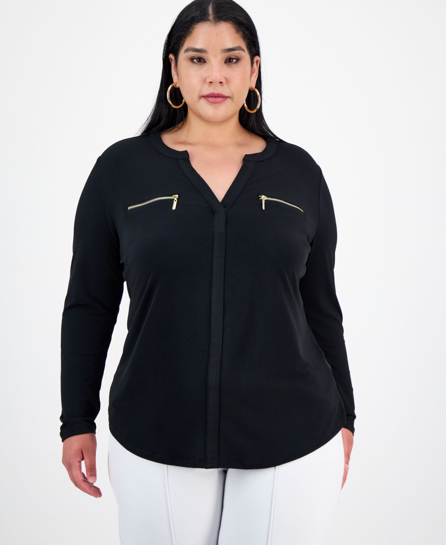 Plus Size Zip-Pocket Top